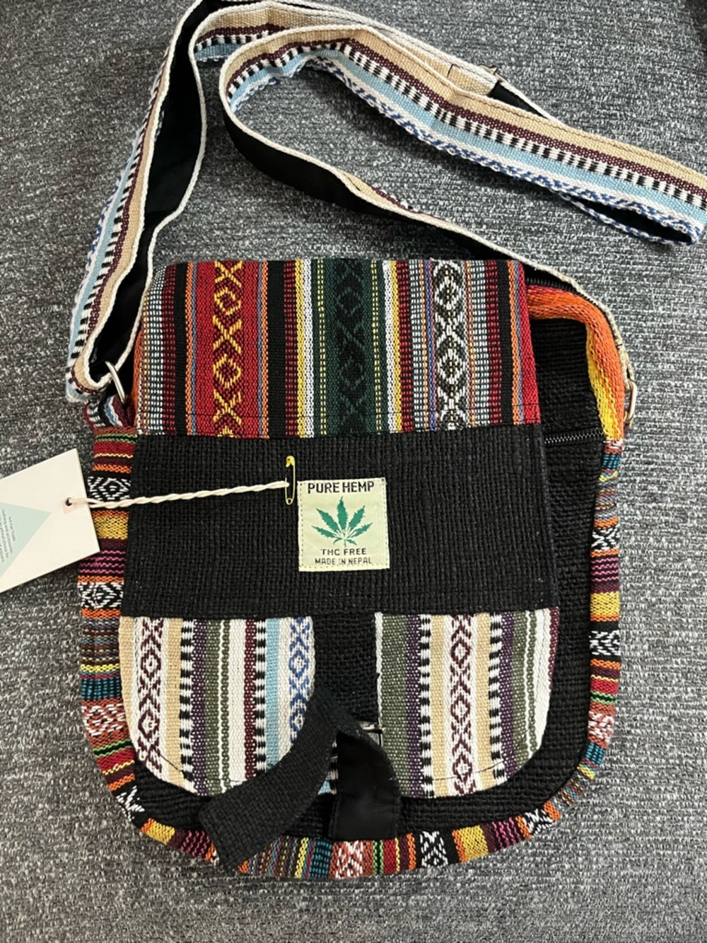 116-NWT Pure Hemp Multicolor Woven Hobo Crossbody Bag